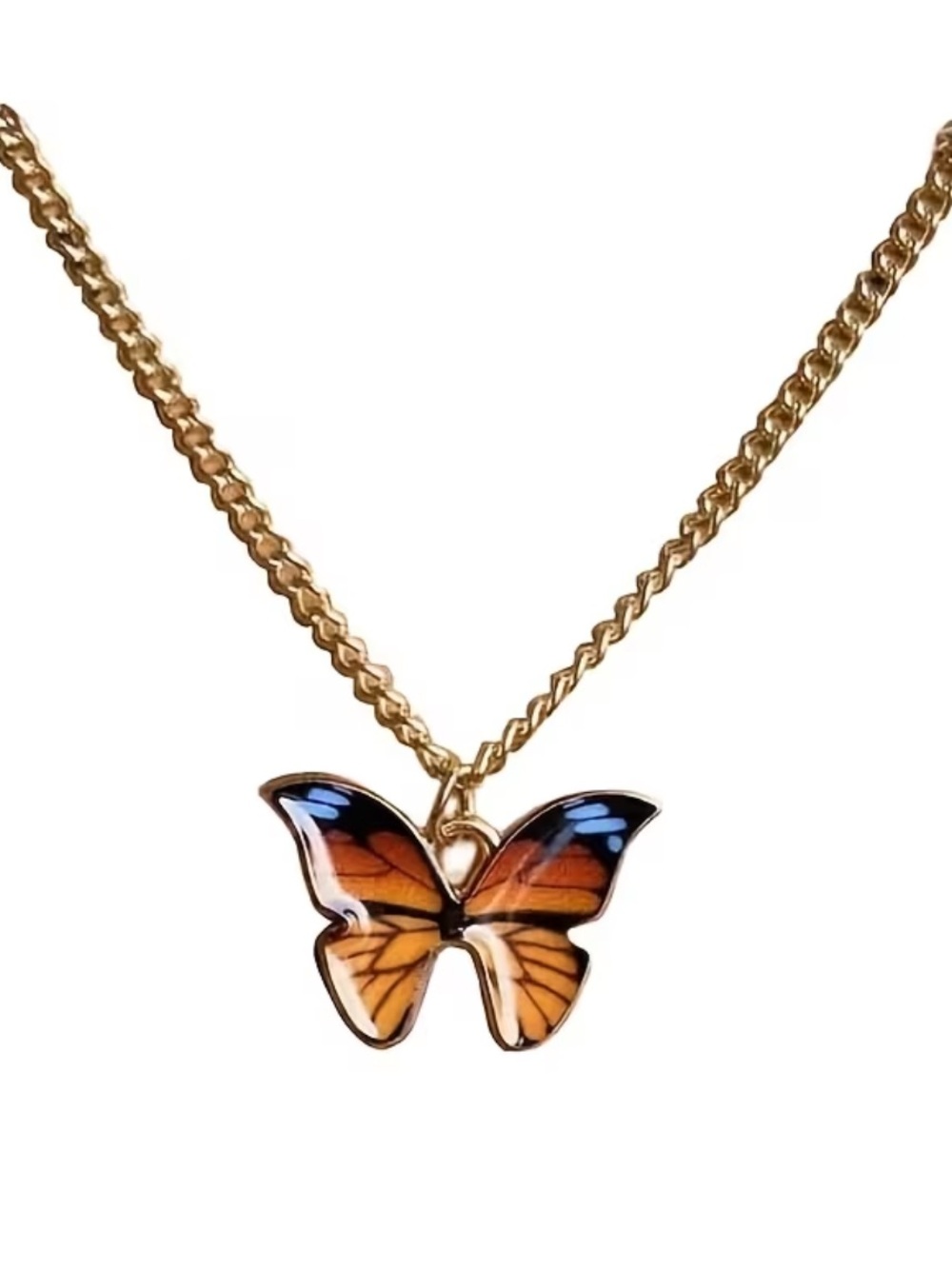Orange Monarch Butterfly Gold Toned Necklace
